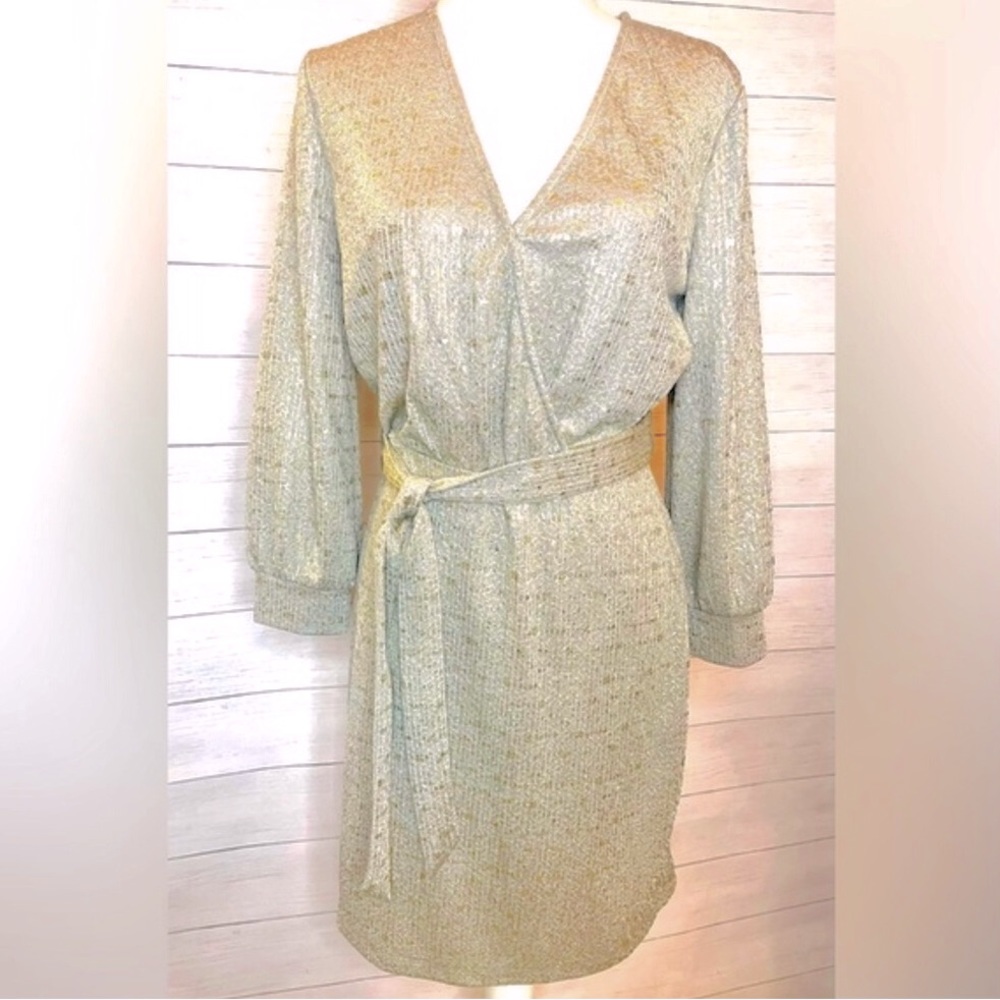 Flirty Women Gray/Gold 3/4 Sleeve
Party Sheath Dress